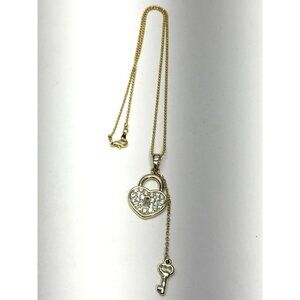 Gold rhinestone heart and key charm necklace